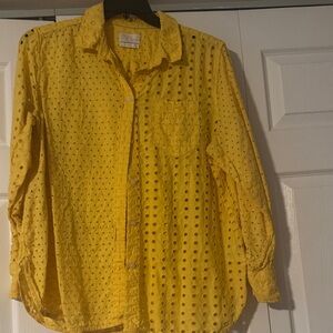 J. Crew Yellow Eyelet Button-Up Shirt with undershirt